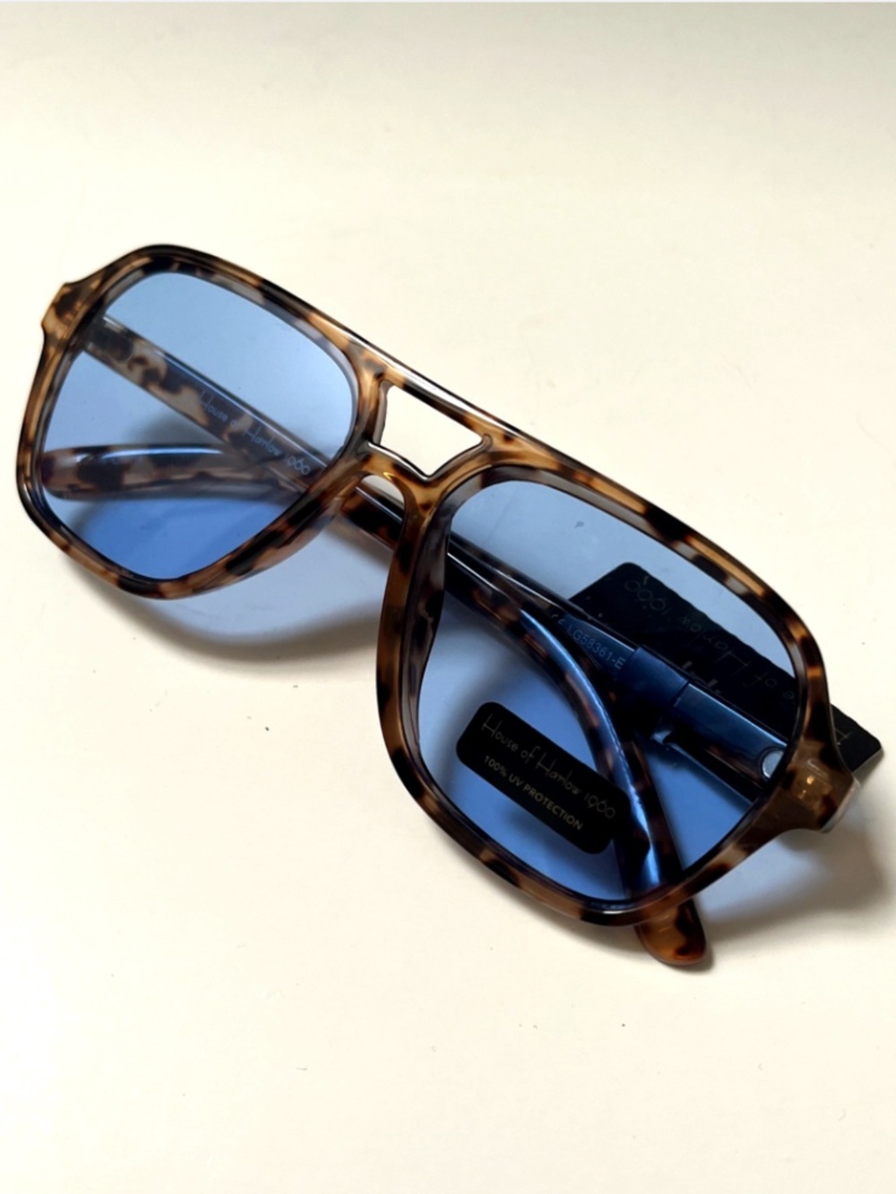 House of Harlow 1960 Aviator Sunglasses Double Bridge NWT Tortoise Shell Blue - Picture 6 of 6
